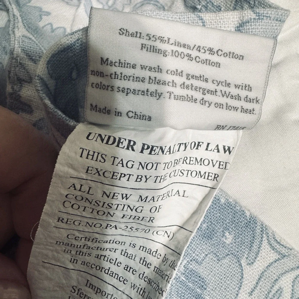 2 SFERRA Italy Pillow Shams Birds Blue floral linen cotton cottage shabby chic
